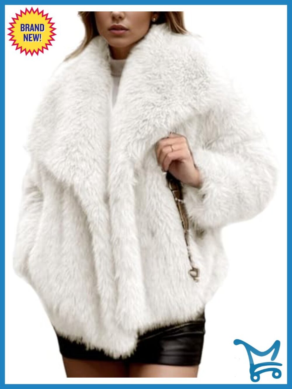 Faux Fur Jacket Long Sleeve Fluffy Lapel Furry Shaggy Coat Women